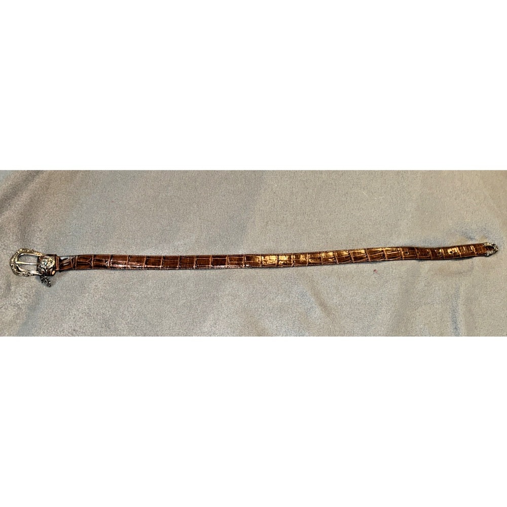 Vtg 90s Brighton Leather Belt Silver Tone Charms Buckle M 42907 Brown Ornate - Picture 4 of 11